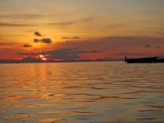 Bajau Laut Houseboat in Sunset, Malaysia, Semporna